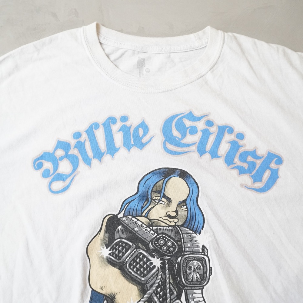Billie Eilish Graphic T-Shirt XL White Anime Style Chains Blue Gothic Logo Tee - Picture 2 of 7